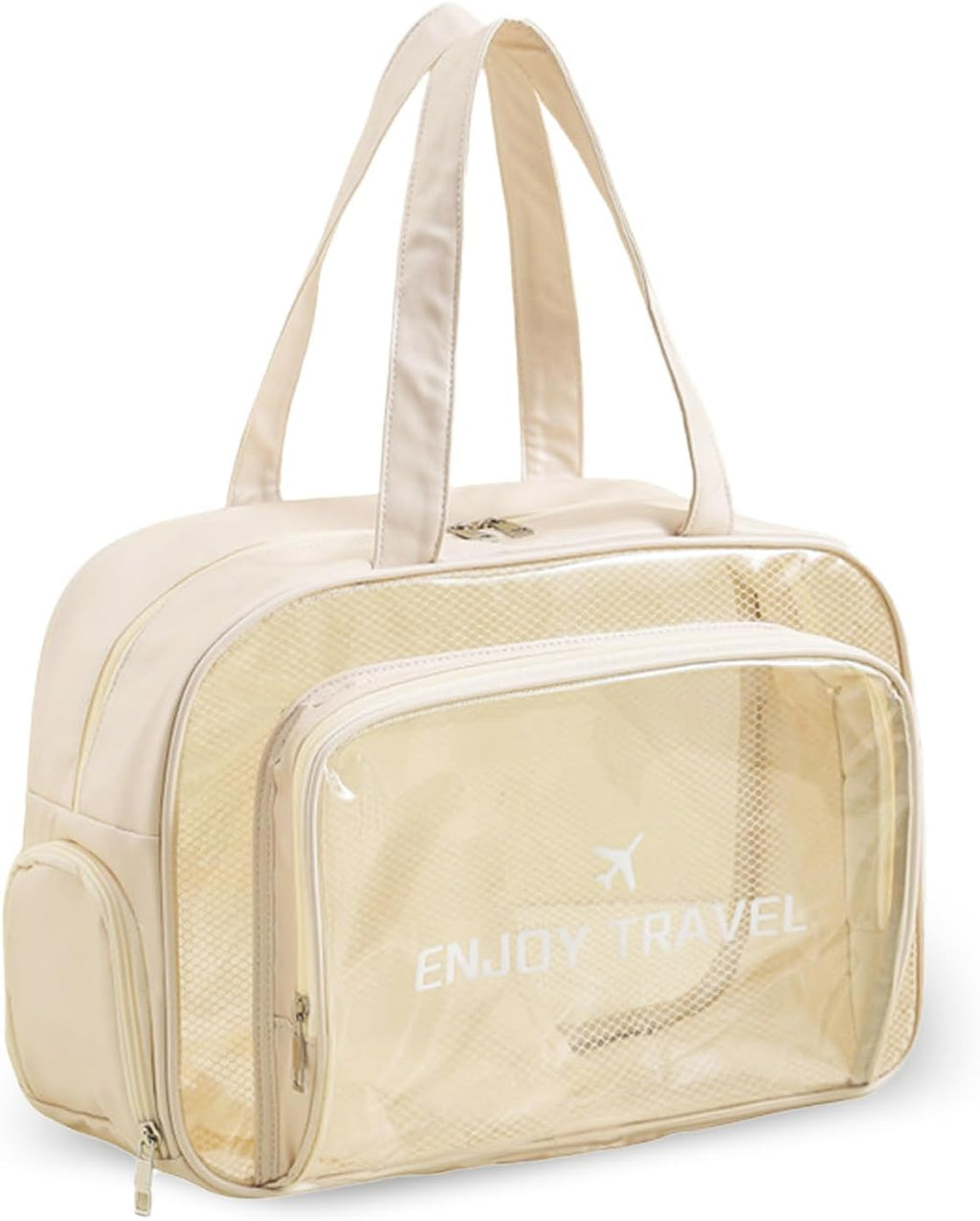 Large Clear Toiletry Bag with Shoe Compartment, Multi-Functional PVC Travel Tote, Durable and Versatile Organizer for Travel, Gym, Pool, and More, Beige, Fashionable