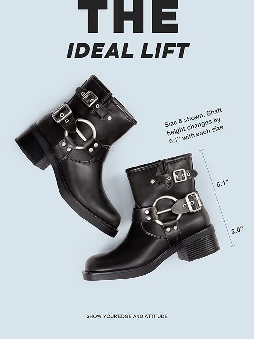DREAM PAIRS Women's Ankle Boots Fashion Buckles Square Toe Motorcycle Riding Biker Boots Low Chunky Heel Fall Booties Shoes