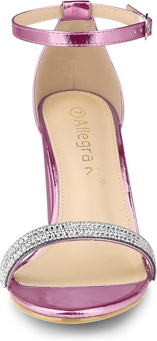 Allegra K Women's Rhinestone Ankle Strap Chunky Heels Sandals (Size 5)