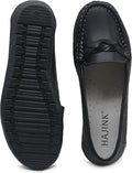 Women's Flats Casual Leather Loafer Black Ladies Slip-On Flat Shoes for Women Wo
