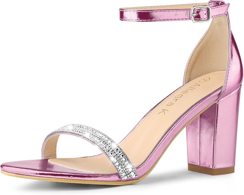 Allegra K Women's Rhinestone Ankle Strap Chunky Heels Sandals (Size 5)