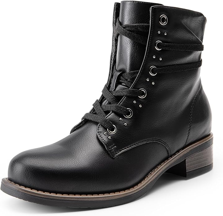 DREAM PAIRS Women's Snow Shoes Fur Lined Ankle Bootie Lace up Low Chunky Block Heels Side Zipper Winter Boots SIZE 6