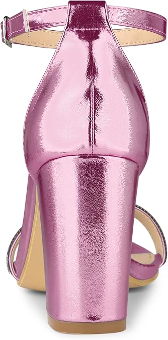 Allegra K Women's Rhinestone Ankle Strap Chunky Heels Sandals (Size 5)