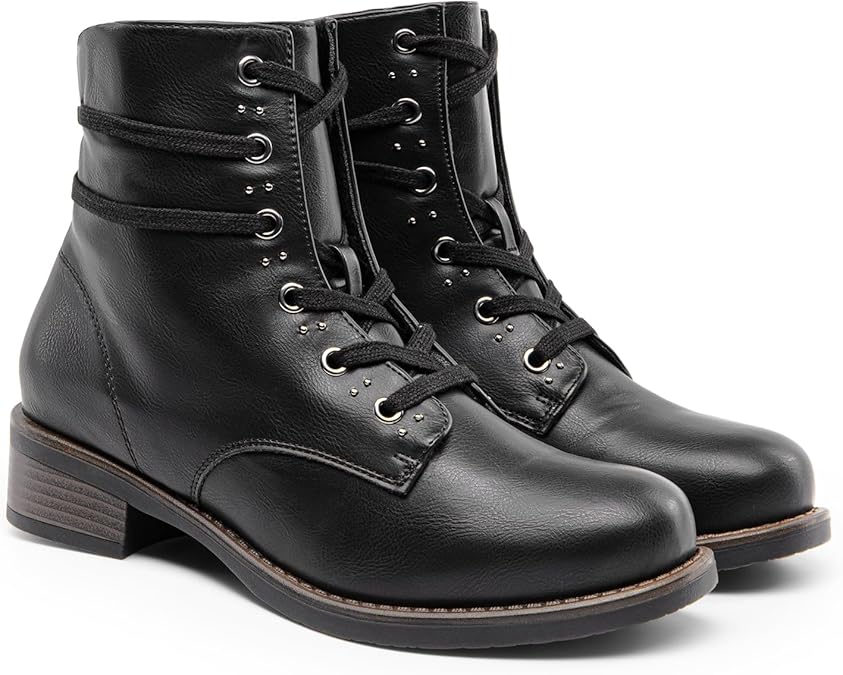 DREAM PAIRS Women's Snow Shoes Fur Lined Ankle Bootie Lace up Low Chunky Block Heels Side Zipper Winter Boots SIZE 6
