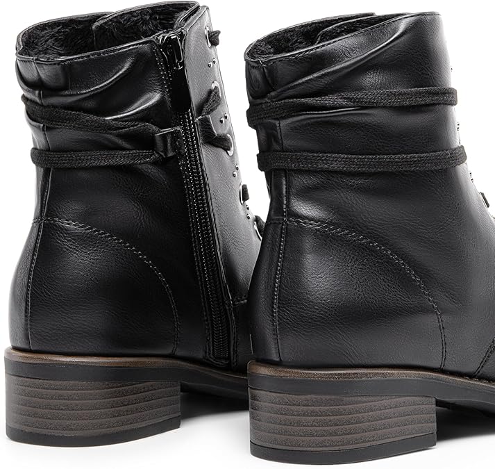 DREAM PAIRS Women's Snow Shoes Fur Lined Ankle Bootie Lace up Low Chunky Block Heels Side Zipper Winter Boots SIZE 6