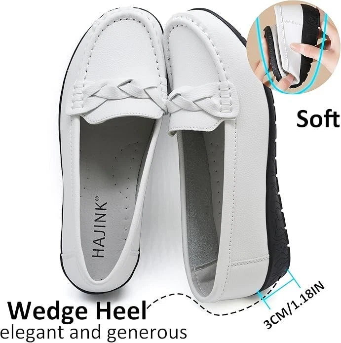 Women's Flats Casual Leather Loafer Ladies Slip-On White Flat Shoes for Women