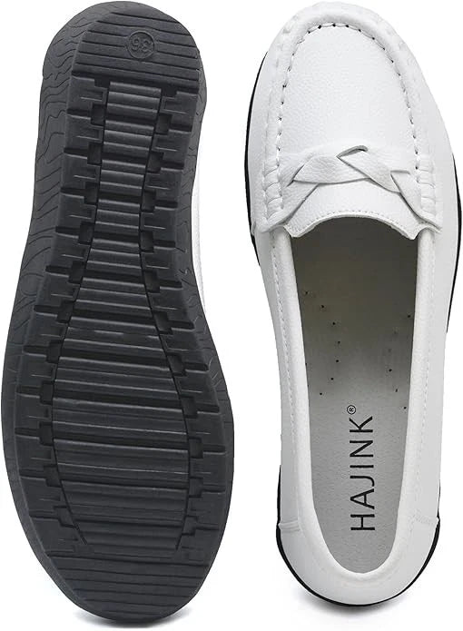 Women's Flats Casual Leather Loafer Ladies Slip-On White Flat Shoes for Women