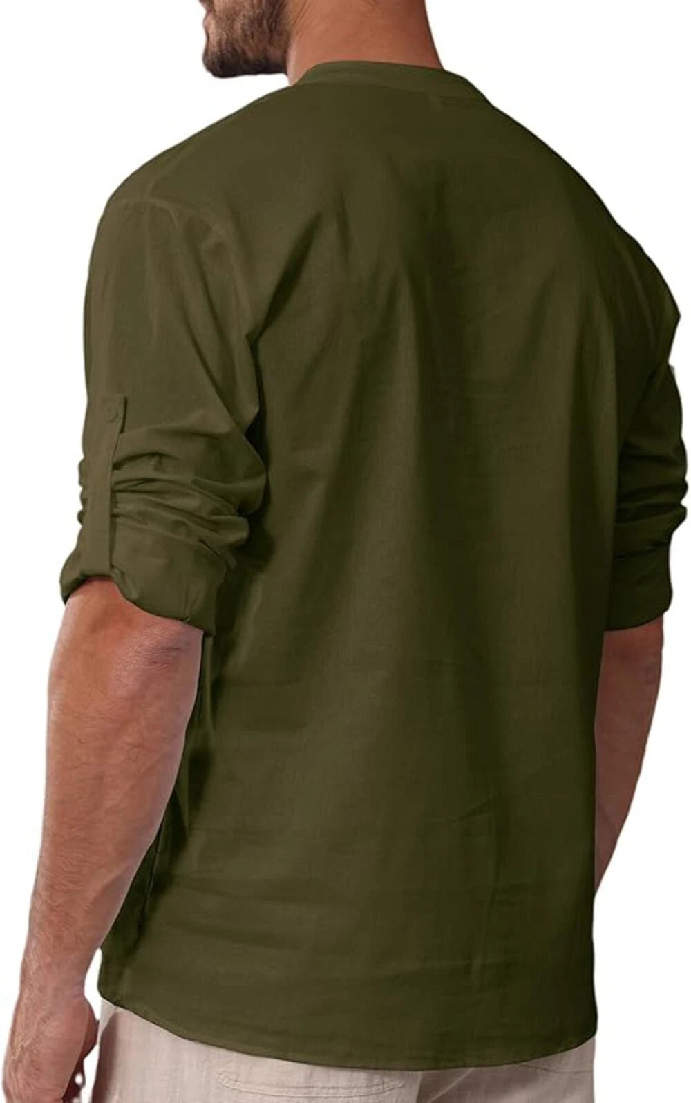 VANVENE Men's Cotton Linen T-Shirt Button Henley Shirt Long Sleeve Casual Beach