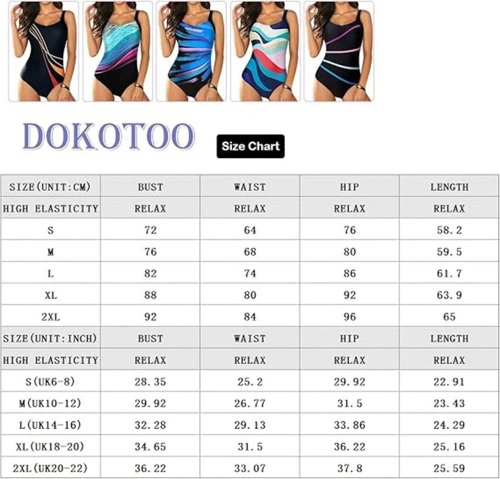 Dokotoo Women's High Waist One-Piece Swimsuit, 85%Polyester+15%Elastane, Tummy Control