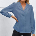 Women's Elegant Work Office Blouse Collar V Neck Long Sleeve Button Do